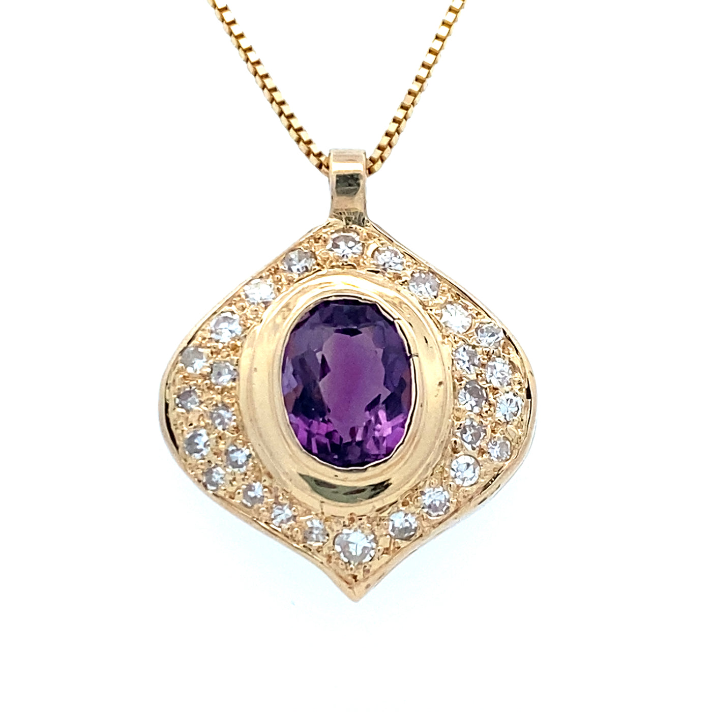 ESTATE Amethyst and Diamond Pendant in Yellow Gold