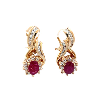 ESTATE Ruby and Diamond Earrings in Yellow Gold