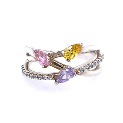 Three Stone Birthstone Family Ring in Silver