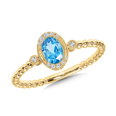 14 Karat Yellow Blue Topaz & Diamond Beaded Ring