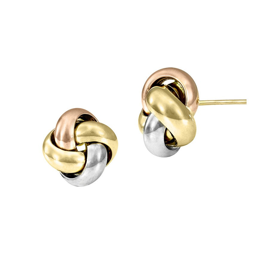 14 Karat Tri-Color Gold Love Knot Stud Earrings 5T335K
