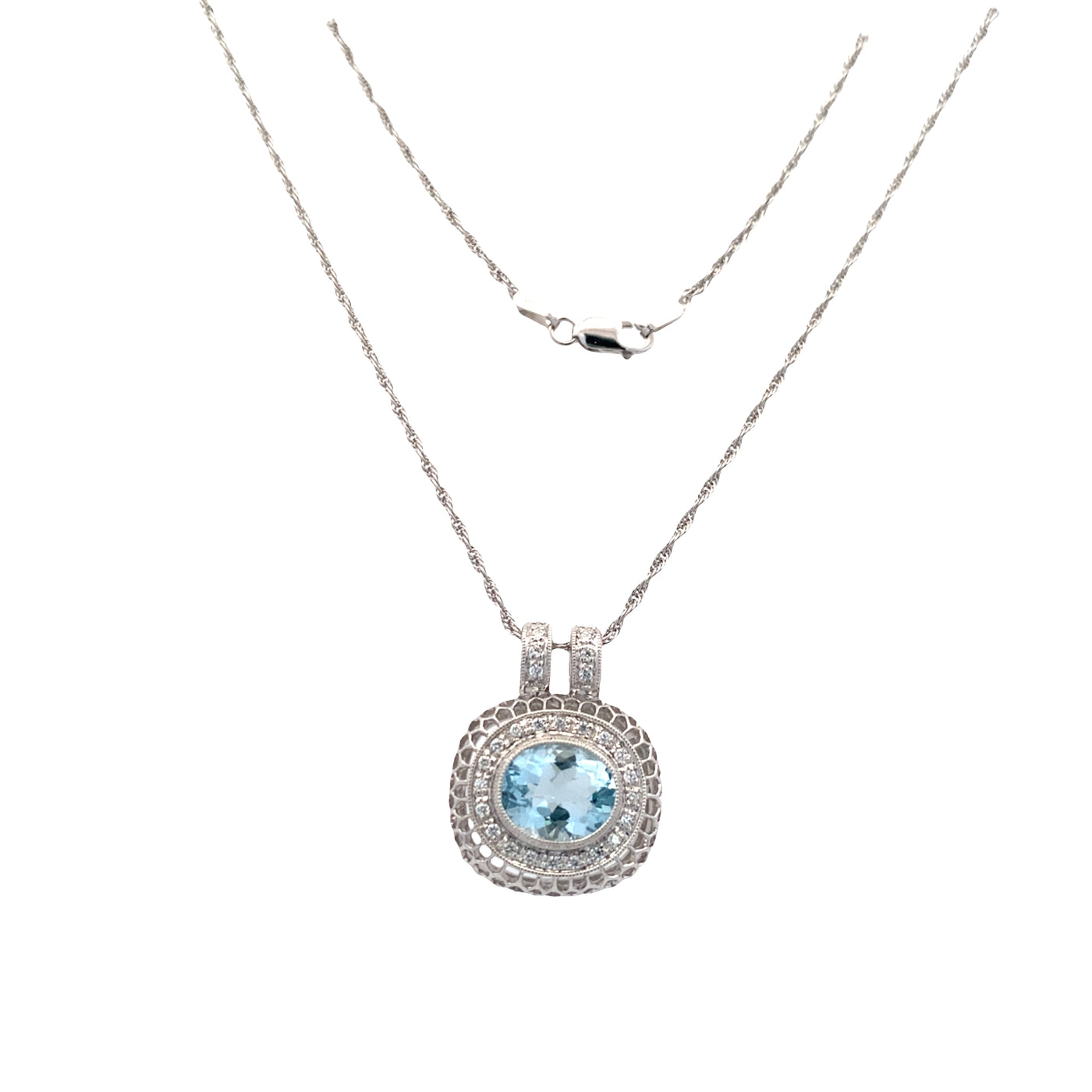 ESTATE Aquamarine and Diamond Pendant in White Gold