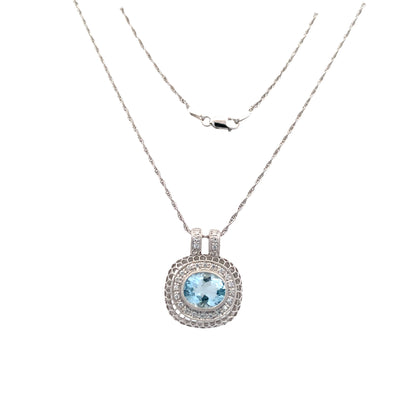 ESTATE Aquamarine and Diamond Pendant in White Gold