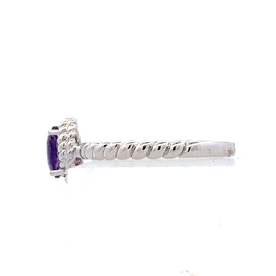 Amethyst Halo Rope Ring in Silver