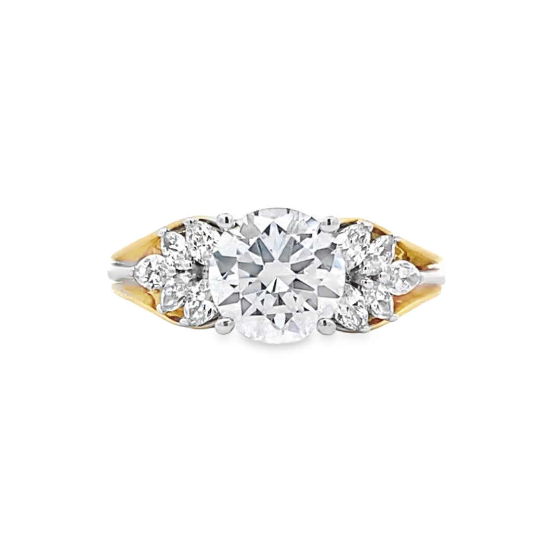 Round Diamond Side Stone Engagement Ring in Two-Tone Gold by Simon G