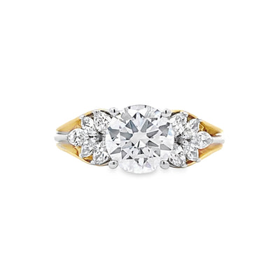 Round Diamond Side Stone Engagement Ring in Two-Tone Gold by Simon G
