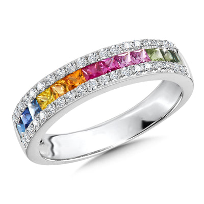 Rainbow Sapphire & Diamond Ring in White Gold