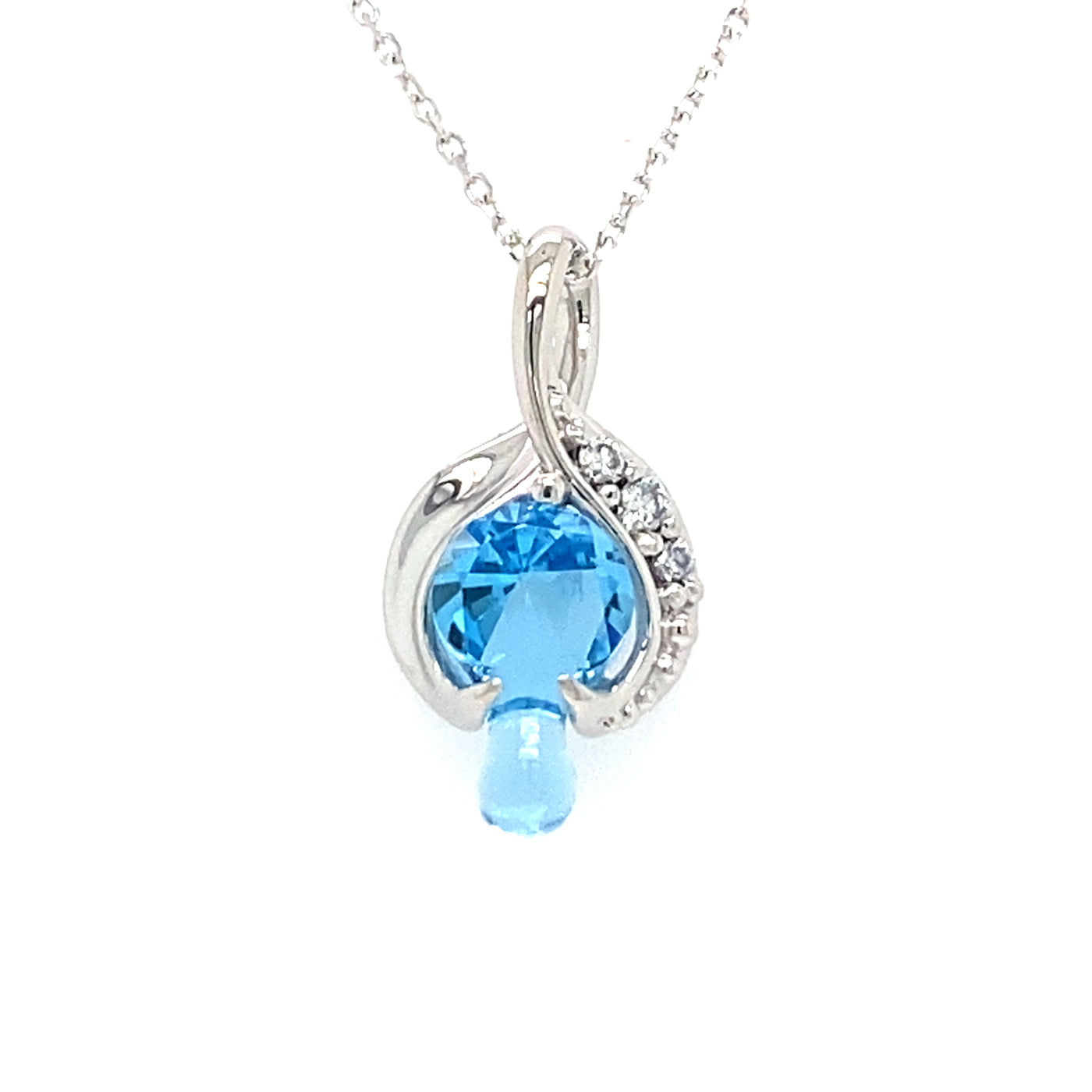 Blue Topaz and Diamond Drop Pendant in White Gold