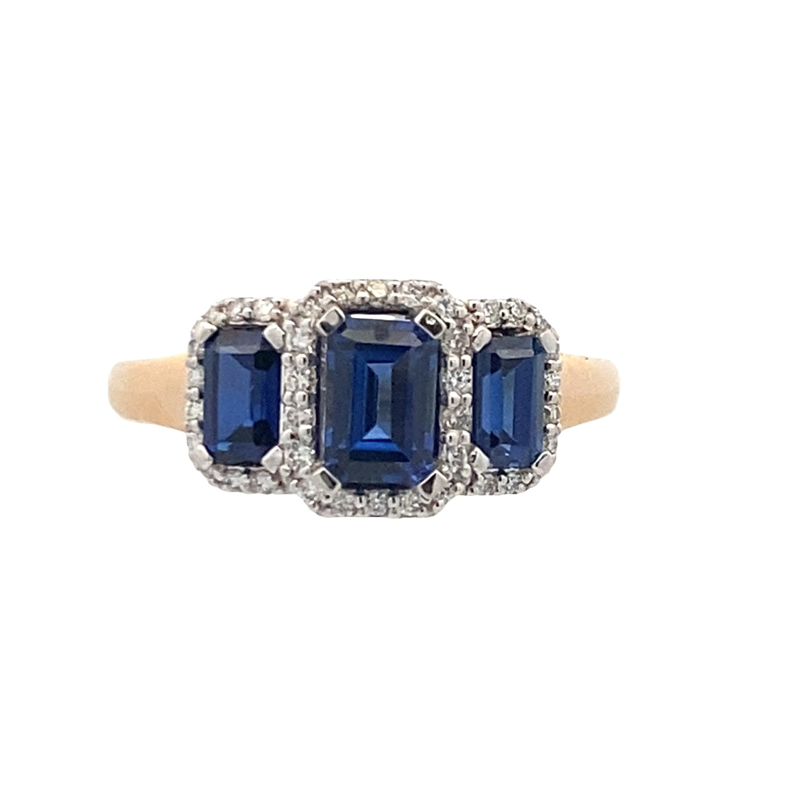 Sapphire & Diamond Three Stone Ring in Two-Tone Gold by B&C