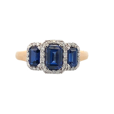 Sapphire & Diamond Three Stone Ring in Two-Tone Gold by B&C