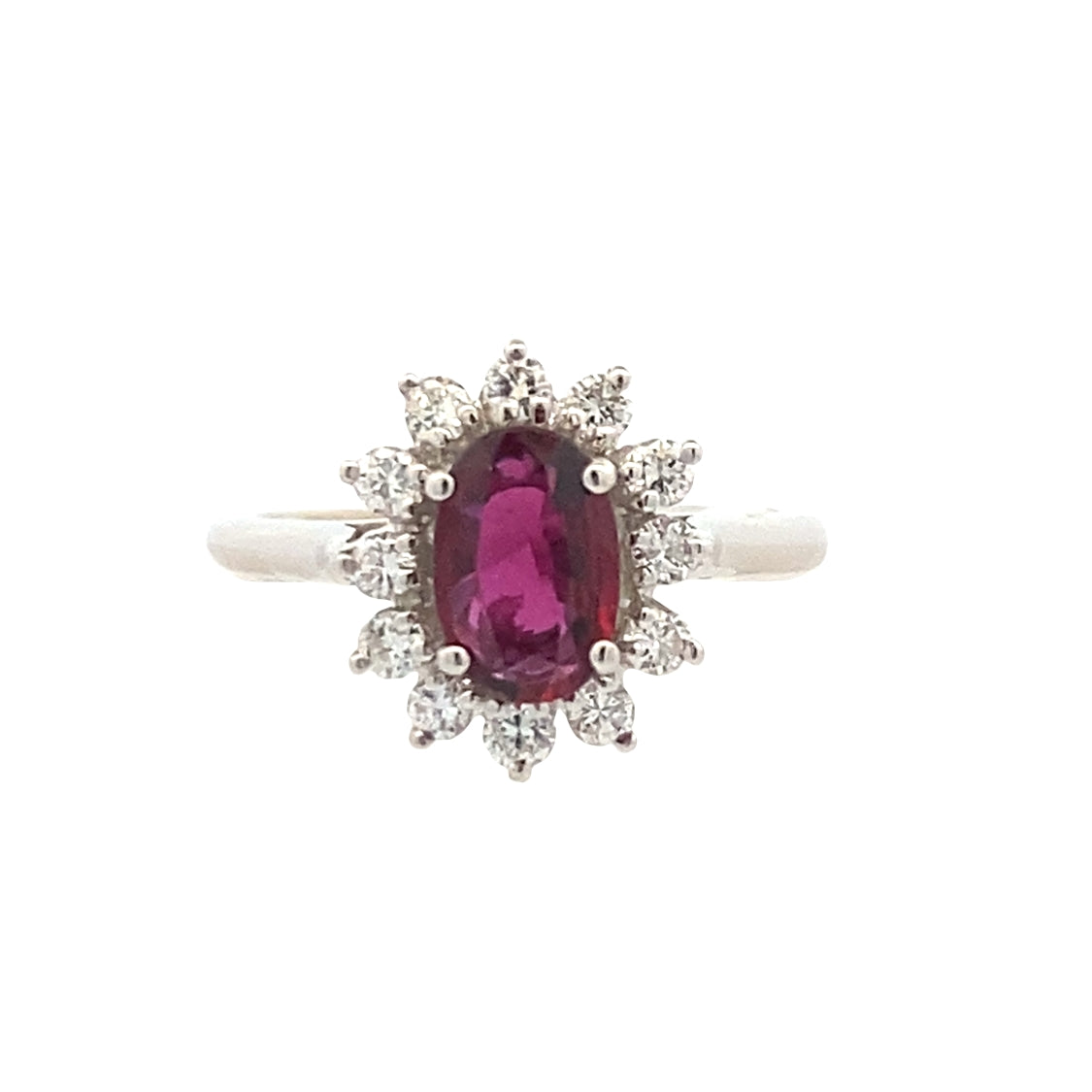 ESTATE Ruby & Diamond Halo Ring in White Gold