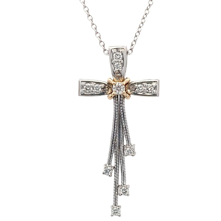 Cross in the Wind Pendant in Two-Tone Gold with 18" Chain