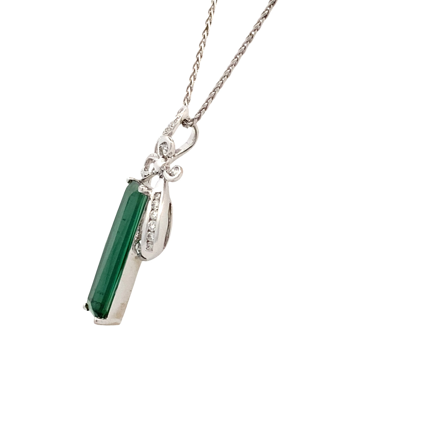 ESTATE Green Tourmaline and Diamond Pendant in White Gold