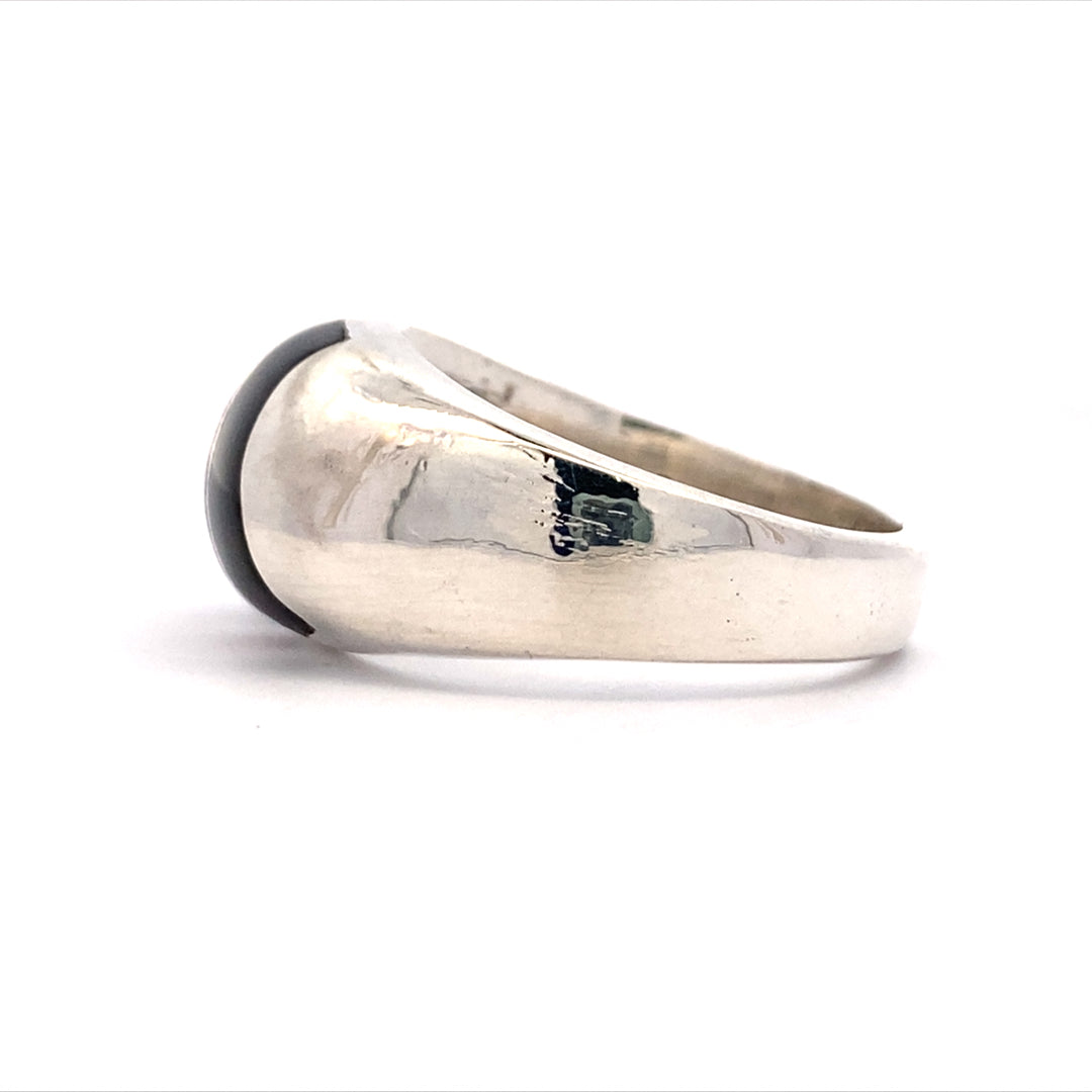 Estate Sterling Silver Onyx And Sunstone Simulant Ring