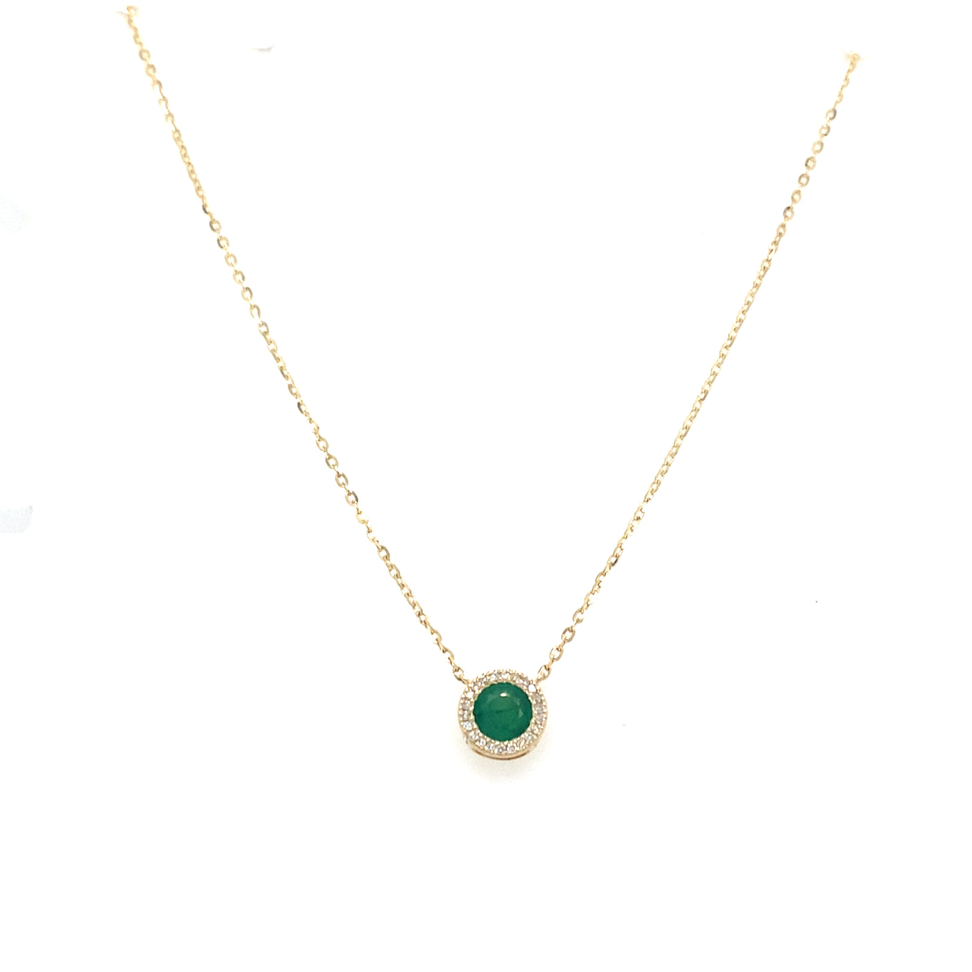 Emerald and DIamond Halo Pendant in Yellowo Gold