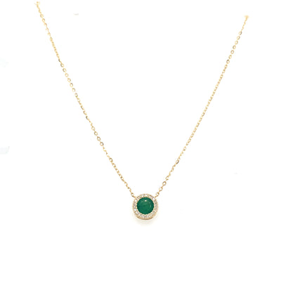Emerald and DIamond Halo Pendant in Yellowo Gold