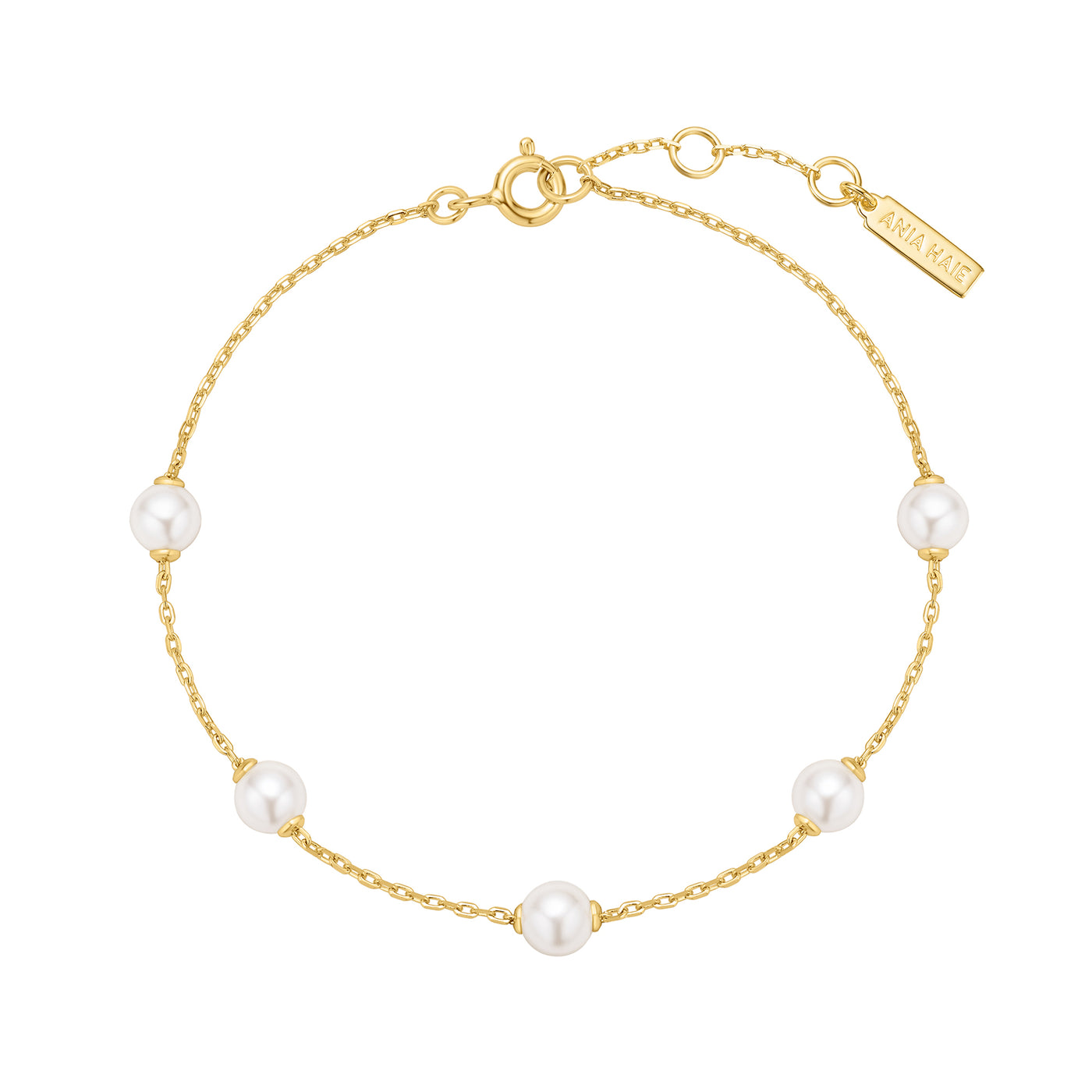 Shell Pearl Station Bracelet in Yellow Gold by Ania Haie