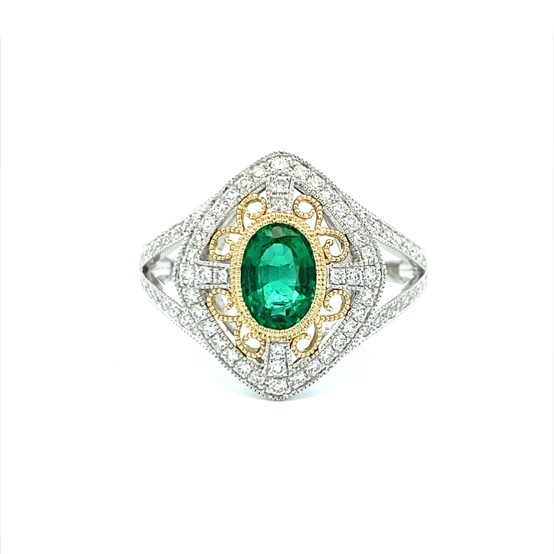 Beeghly & Co. 14 Karat Emerald and Diamonds Vintage Inspired Ring TRA4936TC