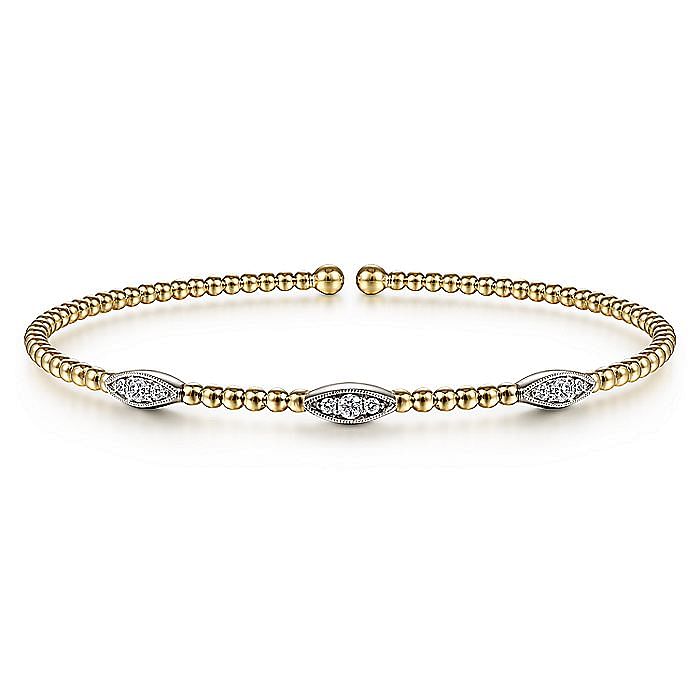Marquise Diamond Station Beaded Cuff in Two-Tone Gold by Gabriel & Co.