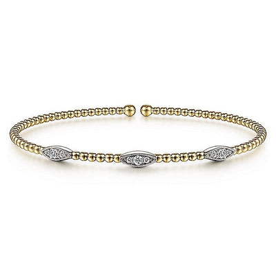 Marquise Diamond Station Beaded Cuff in Two-Tone Gold by Gabriel & Co.