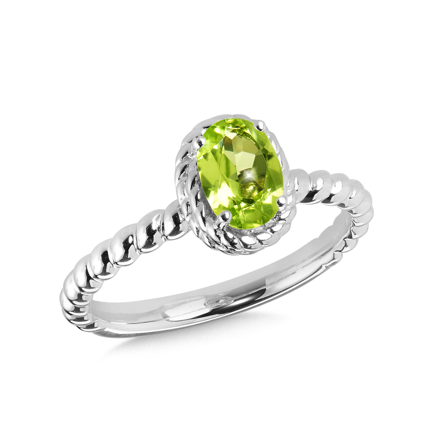 Peridot Halo Rope Ring in Silver