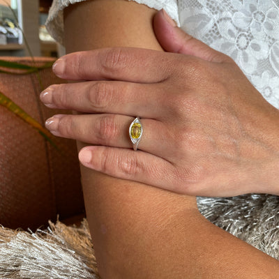 ESTATE Yellow Sapphire and Diamond Ring in White Gold