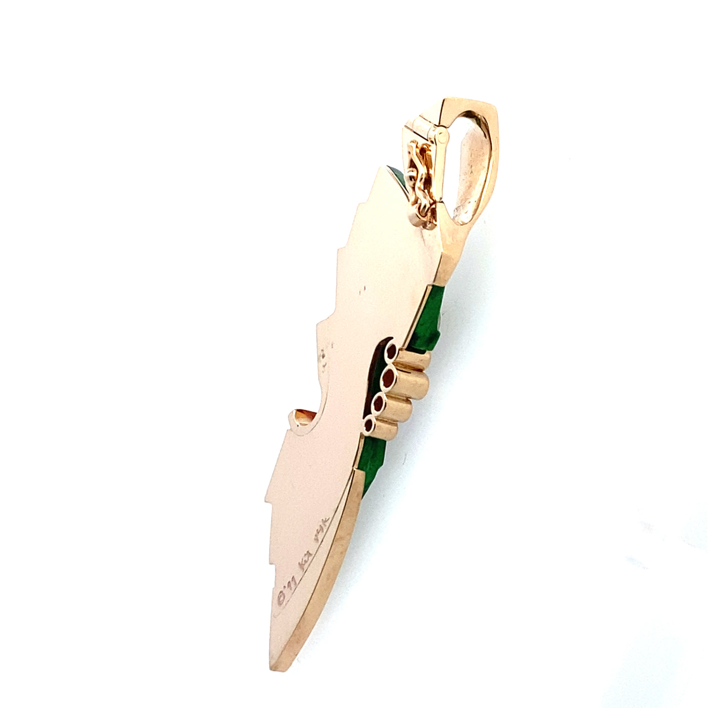 Estate Chloromelanite and Pink Tourmaline Pendant with 0.10CTW Diamonds in 14K Yellow Gold by Beeghly & Co.