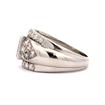 ESTATE Platinum Emerald Cut Diamond Pavé Ring