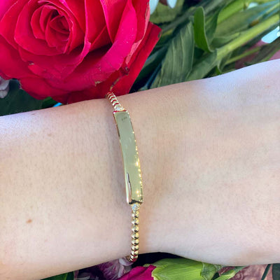 Engraveable Bar Expandable Bracelet in Yellow Gold by Hulchi Belluni