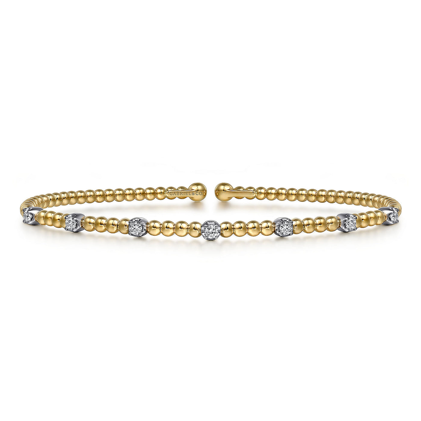 14K Yellow Gold Bujukan Diamond Beaded Bangle Bracelet by Gabriel & Co.