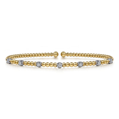 14K Yellow Gold Bujukan Diamond Beaded Bangle Bracelet by Gabriel & Co.