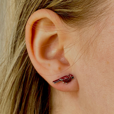 Red Cardinal Enamel Earrings in Silver by Nicole Barr