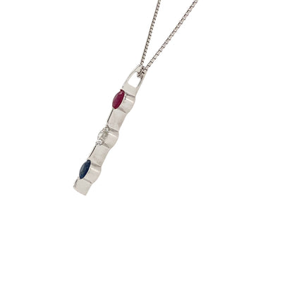 ESTATE Ruby, Diamond, and Sapphire Pendant in White Gold