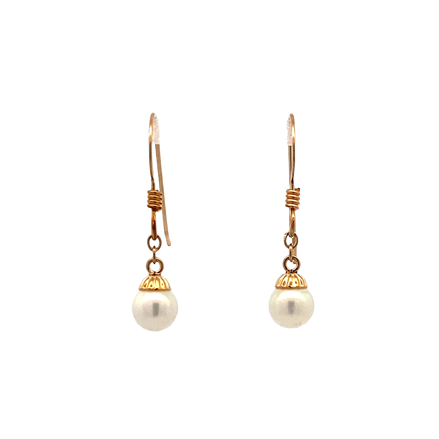 ESTATE Cultured Pearl Dangles in Yellow Gold