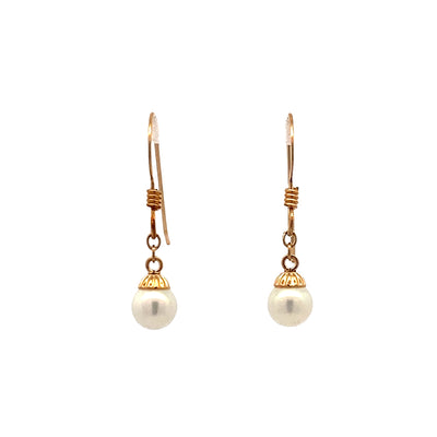 ESTATE Cultured Pearl Dangles in Yellow Gold