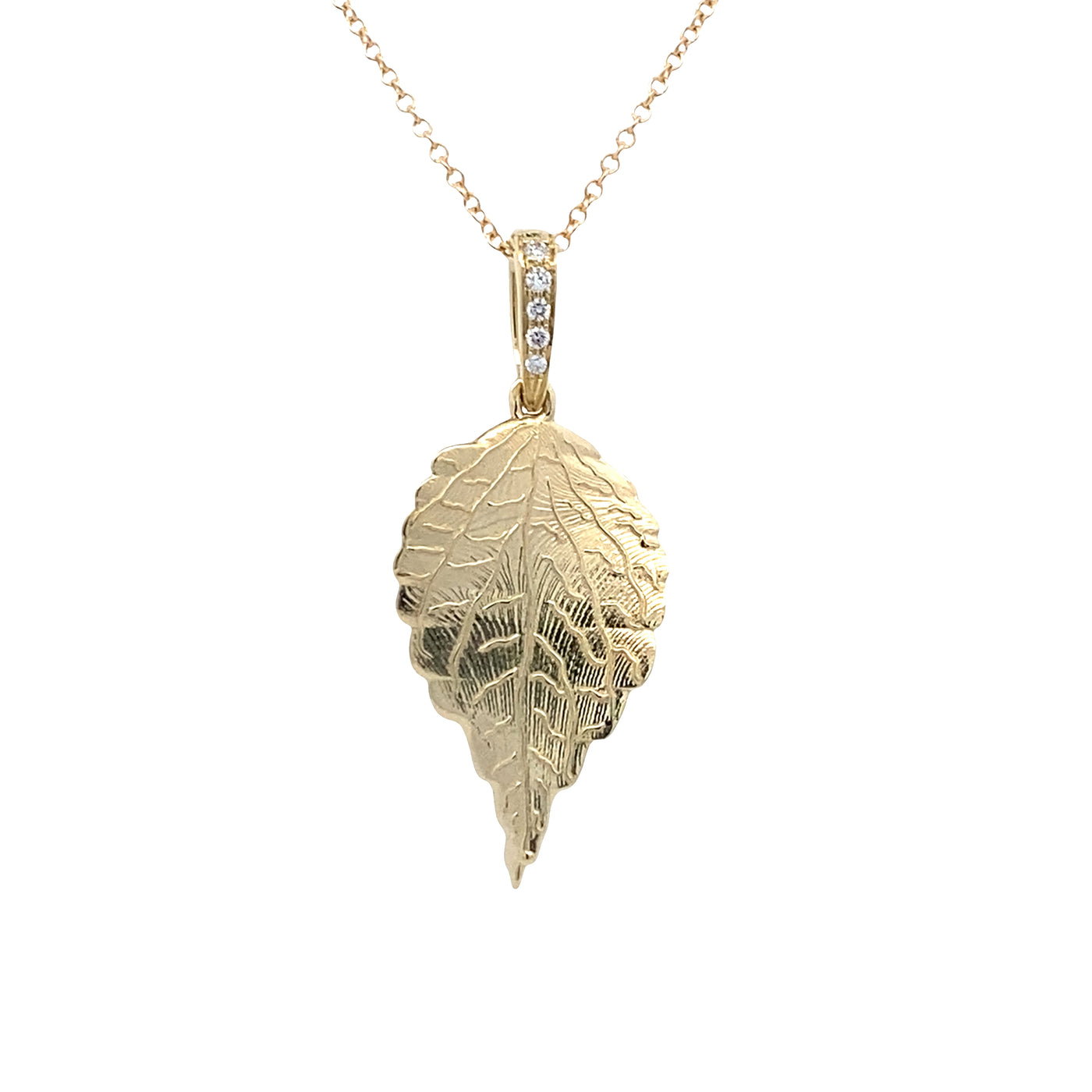 Diamond Leaf Pendant in Yellow Gold by Simon G
