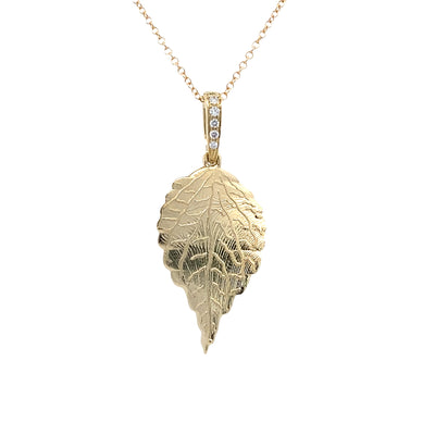 Diamond Leaf Pendant in Yellow Gold by Simon G