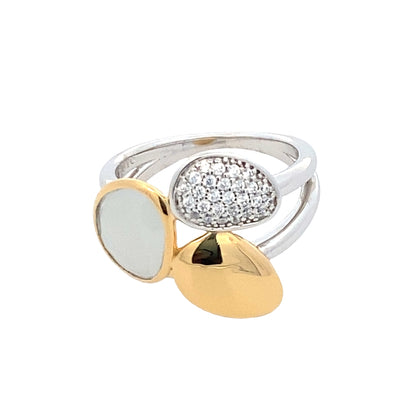 Ti Sento Two-Tone Ring with White Stone and Pave Accents
