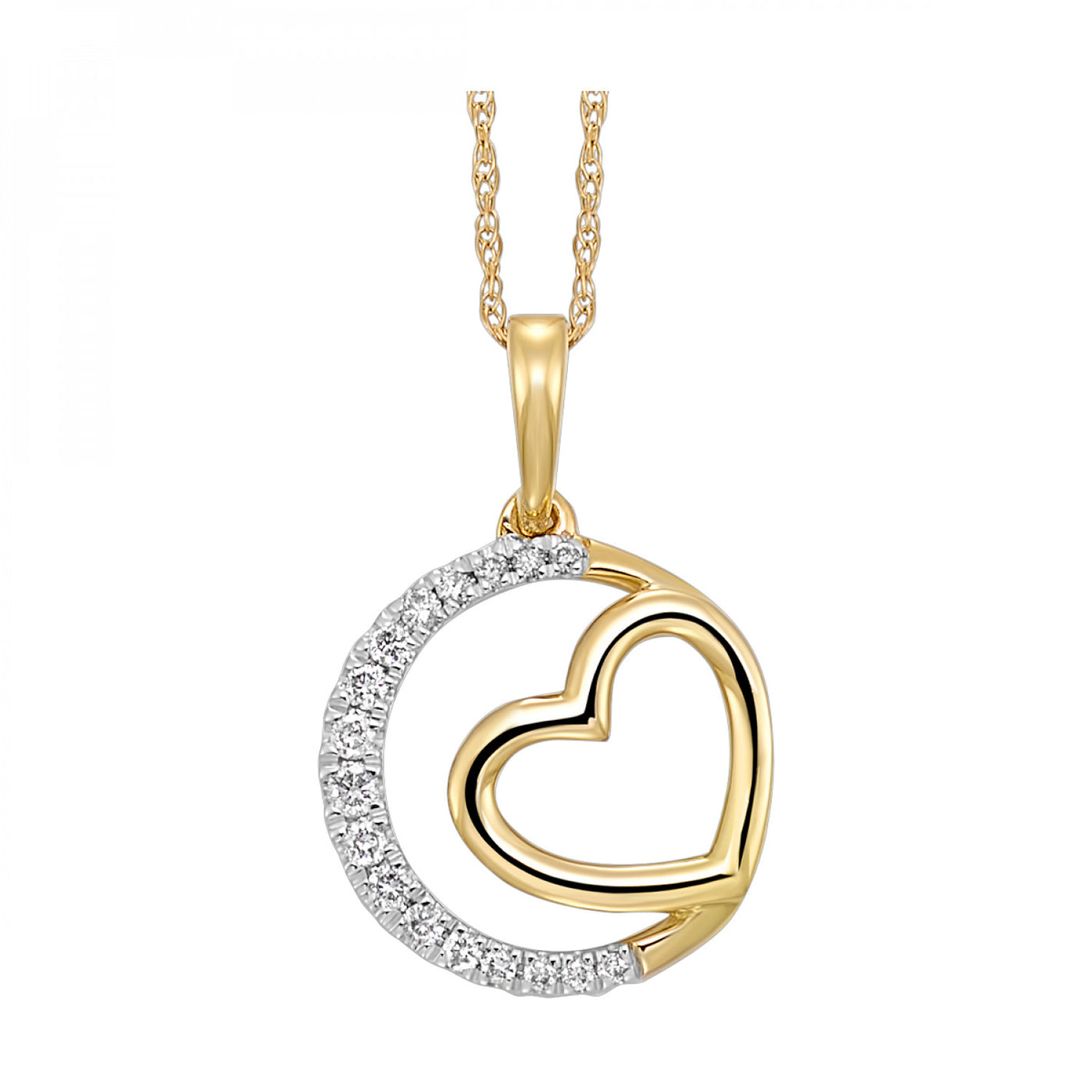 Diamond Circle Heart Pendant in Yellow Gold