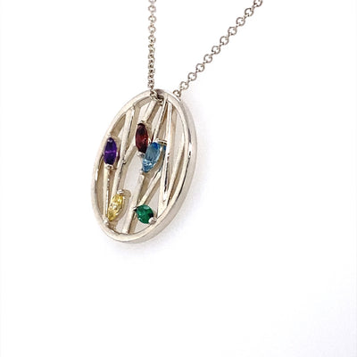 5 Stone Birthstone Family Necklace in Silver