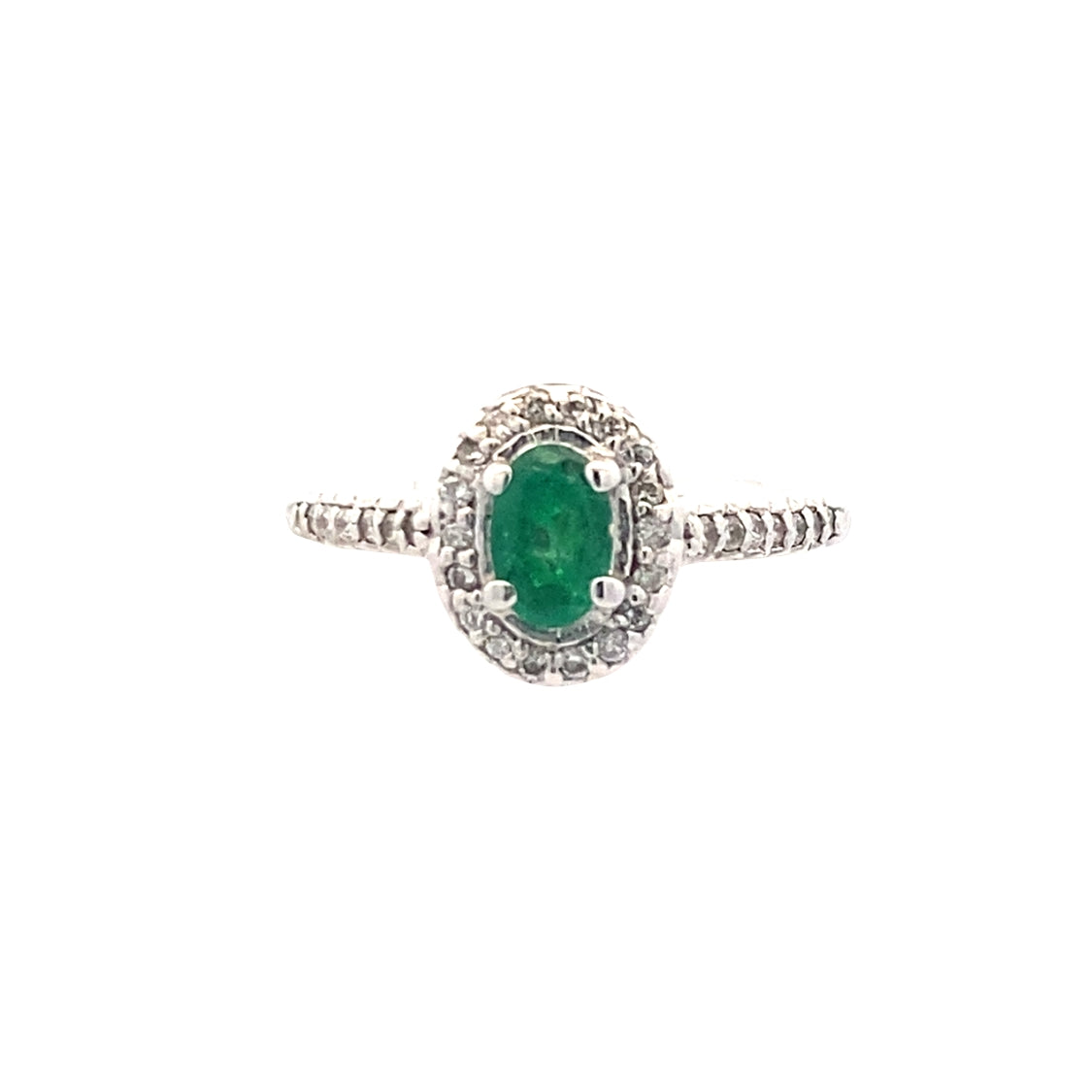 Estate Emerald & Diamond Ring in 14K White Gold, Size 6