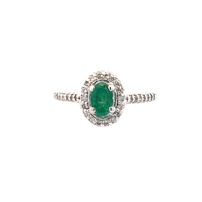 Estate Emerald & Diamond Ring in 14K White Gold, Size 6