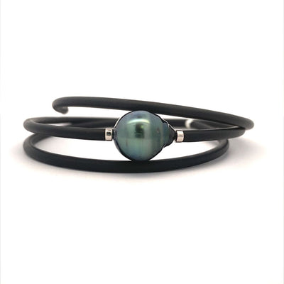 Silver Tahitian Pearl and Rubber Bracelet SCT13BT