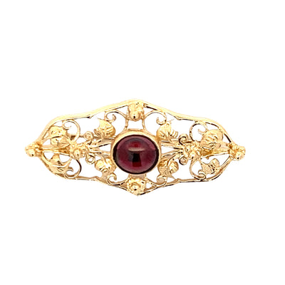 ESTATE Red Garnet Brooch in Yellow Gold