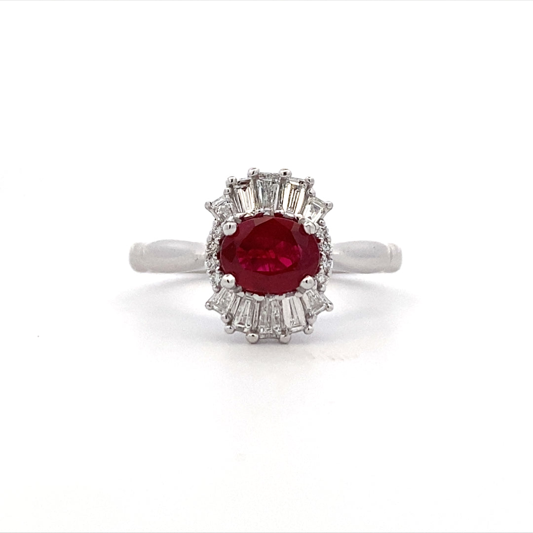 Ruby & Diamond Halo Style Ring in White Gold by B&C
