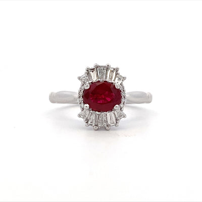 Ruby & Diamond Halo Style Ring in White Gold by B&C