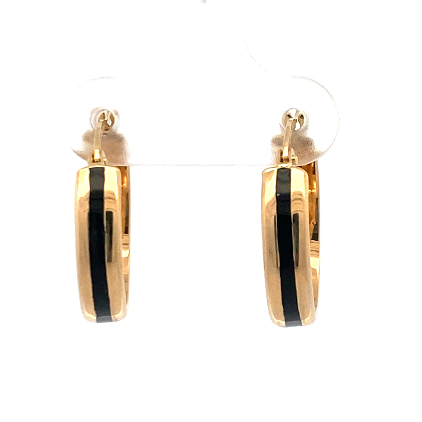 Enamel Inlay Hoops in Yellow Gold