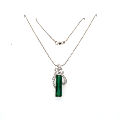 ESTATE Green Tourmaline and Diamond Pendant in White Gold