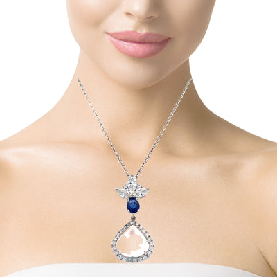 Moonstone, Sapphire and Diamond Pendant in White Gold by B&C