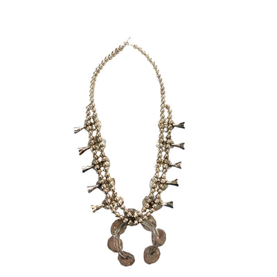 Estate Navajo Squash Blossom Necklace with Turquoise in Silver